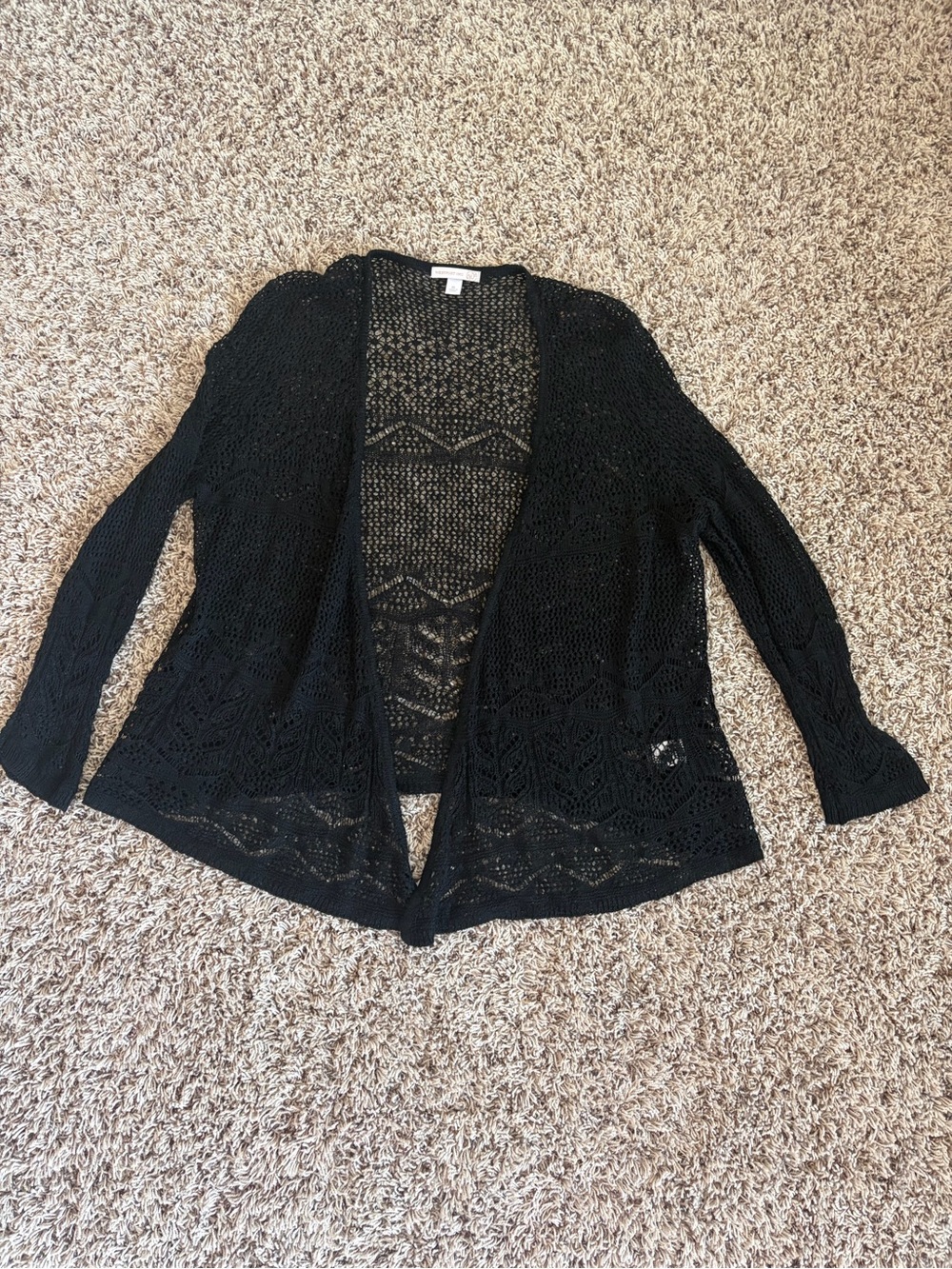 Westport 1962 Women’s XL Black Crochet Knit Cardigan Open Front Lightweight